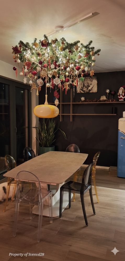 New York - Plafond kunstkerstboom - rond 120 cm - met Brandcertificaat - Ophangoog