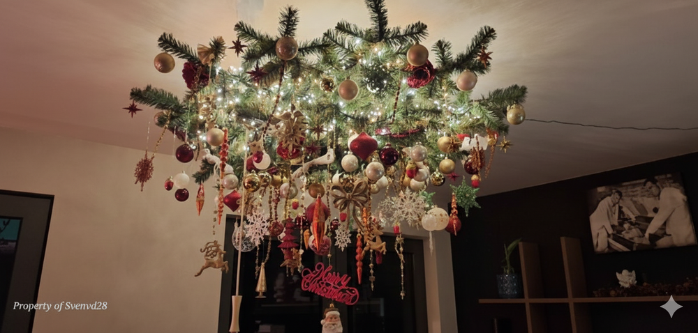 New York - Plafond kunstkerstboom - rond 120 cm - met Brandcertificaat - Ophangoog