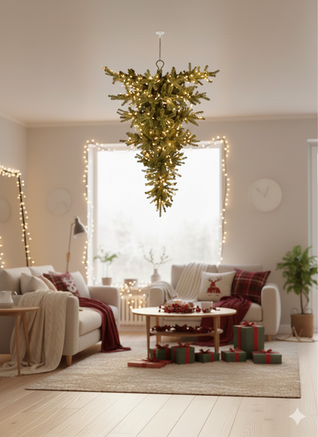 Perfect - Kunstkerstboom - 150 cm - Omgekeerde kerstboom - Plafond kerstboom - warm witte leds