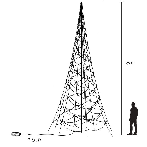 LED Kerstverlichting - Vlaggenmast - 8 meter- 1440 warm witte leds